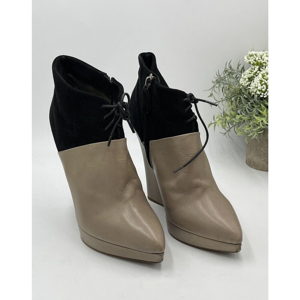 Reed Krakoff Black Suede & Grey Taupe Leather Zipper‎ Wedge Boots Shoes 39/8.5